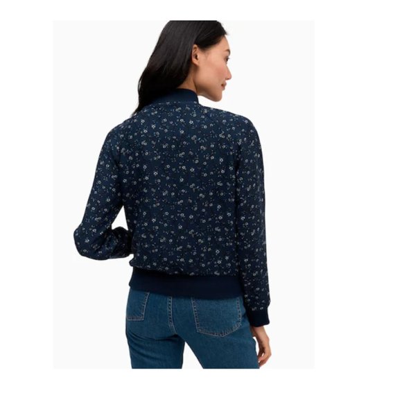 kate spade Out West Wild Roses Reversible Bomber Jacket blue floral size xl - Picture 2 of 13